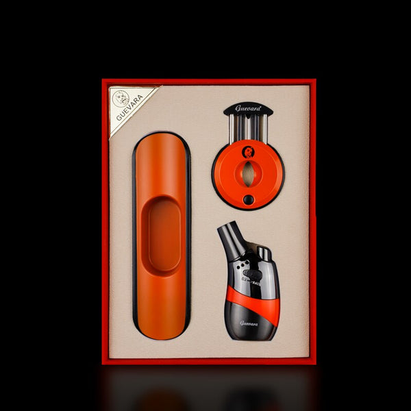GUEVARA Cigar Lighter Ceramic Ashtray Cutter Combo Cigar Accessories Set Windproof Butane Gas Torch Lighters with Cigar Punch