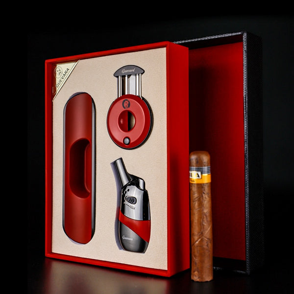 GUEVARA Cigar Lighter Ceramic Ashtray Cutter Combo Cigar Accessories Set Windproof Butane Gas Torch Lighters with Cigar Punch