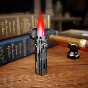 Guevara Lux - Cigar Lighter 4 Jet Flame Torch Lighter Refillable Butane Lighter Windproof Lighter with Cigar Punch & Cigar Holder Gift for Men Women ( Without Gas)