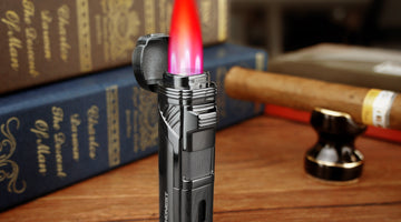 Guevara Lux - Cigar Lighter 4 Jet Flame Torch Lighter Refillable Butane Lighter Windproof Lighter with Cigar Punch & Cigar Holder Gift for Men Women ( Without Gas)