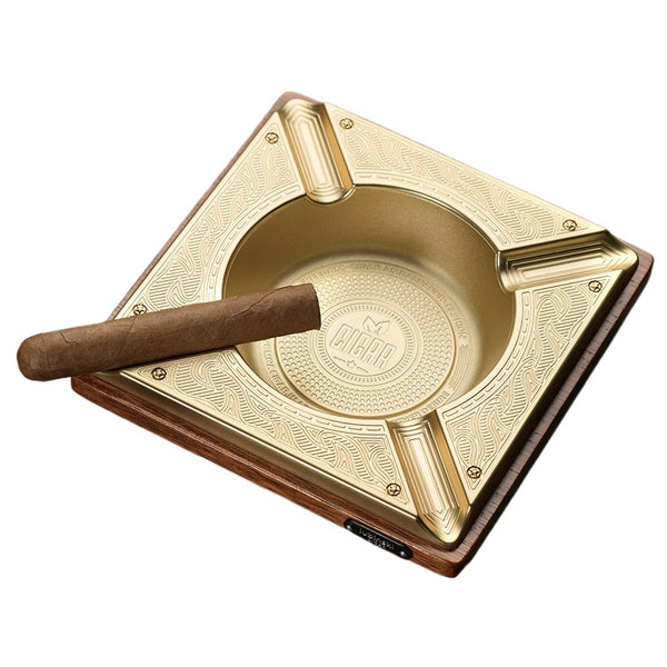 LUBINSKI Cigar Ashtray Four-slot Large Diameter Solid Wood Alloy Ashtray Living Room Club Man Gift Box Smoking Accessories