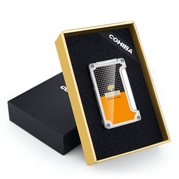 COHIBA Cigar Lighter with Cigar Punch Torch Jet Blue Flame Refillable Butane Gas Lighter Cigar Accessories for Men Gift Box