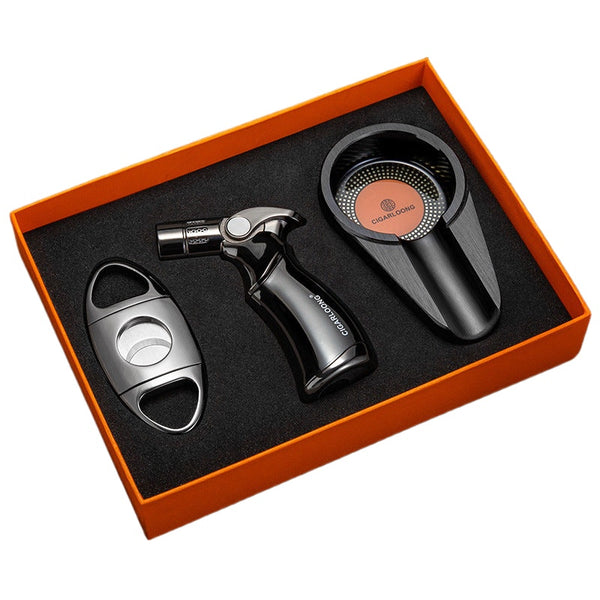 CIGARLOONG Cigar Cutter Lighter Set Fashion Ashtray Portable Cigar Three-piece Gift Box