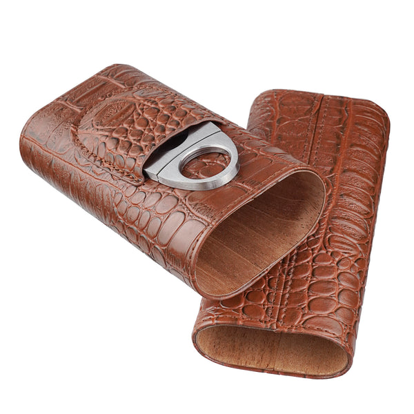 2PACK Cigar Case Leather Cigar Travel Case Portable Humidor Box with Cutter