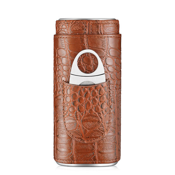 2PACK Cigar Case Leather Cigar Travel Case Portable Humidor Box with Cutter