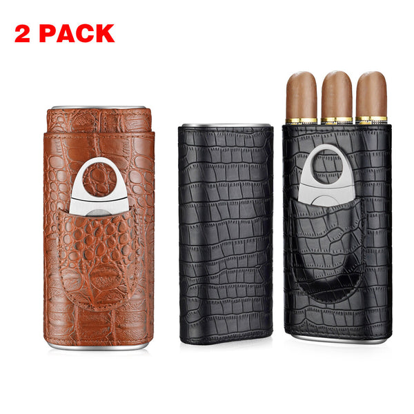 2PACK Cigar Case Leather Cigar Travel Case Portable Humidor Box with Cutter