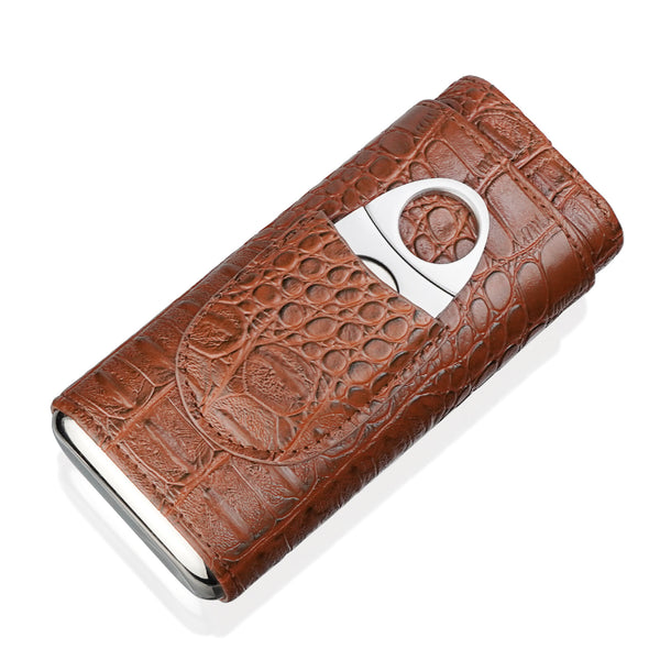 2PACK Cigar Case Leather Cigar Travel Case Portable Humidor Box with Cutter