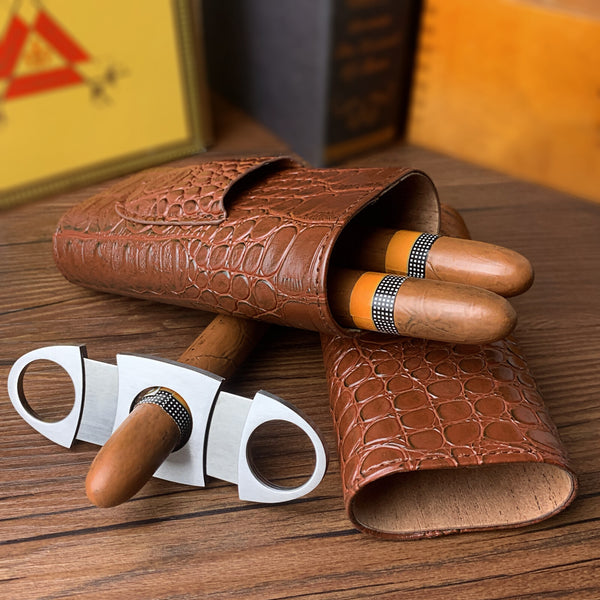 2PACK Cigar Case Leather Cigar Travel Case Portable Humidor Box with Cutter