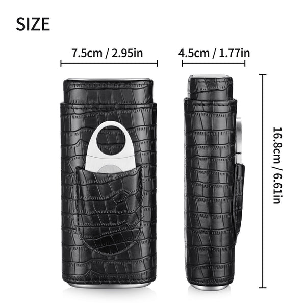 2PACK Cigar Case Leather Cigar Travel Case Portable Humidor Box with Cutter