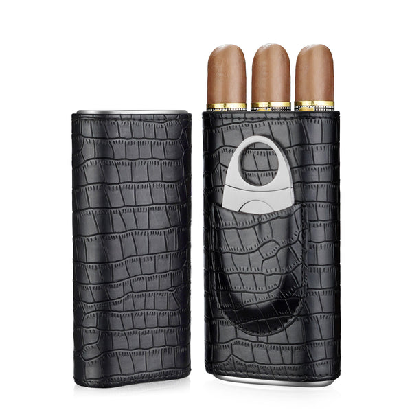 2PACK Cigar Case Leather Cigar Travel Case Portable Humidor Box with Cutter