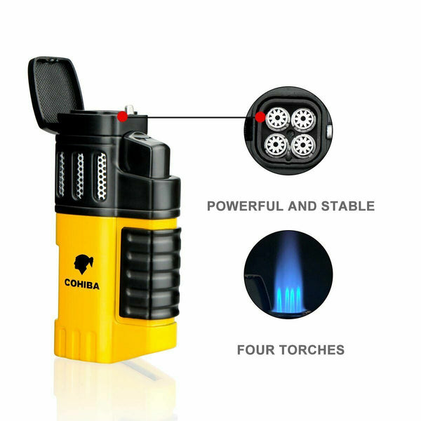 Cohiba 4 Torch Flame Cigar Lighter Butane Gas Jet Lighter Refillable Lighter