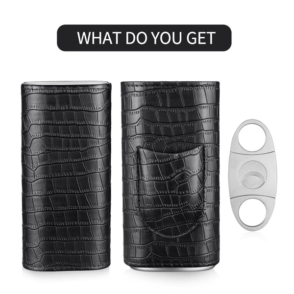2PACK Cigar Case Leather Cigar Travel Case Portable Humidor Box with Cutter