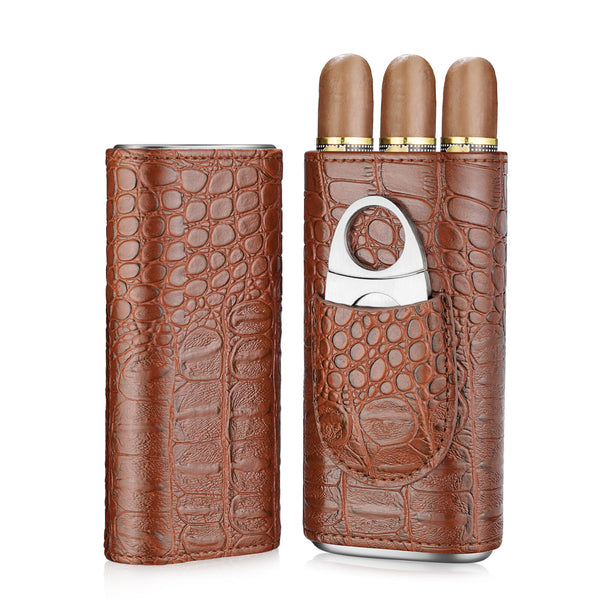 2PACK Cigar Case Leather Cigar Travel Case Portable Humidor Box with Cutter