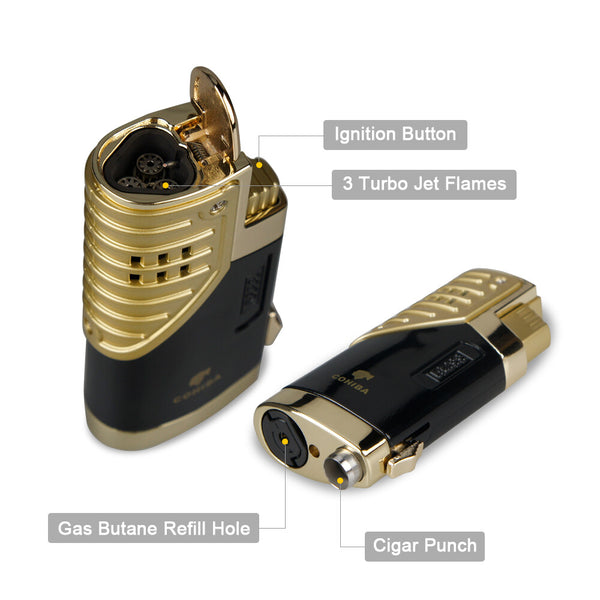 2 color Cigar Lighter Butane with Punch Triple Jet Flames Butane torch