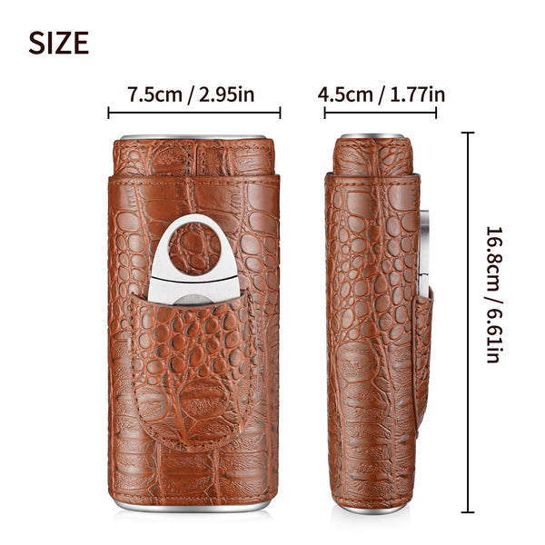 2PACK Cigar Case Leather Cigar Travel Case Portable Humidor Box with Cutter