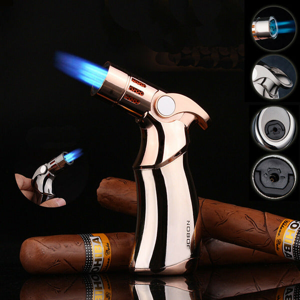 Windproof Gray Four Jet Flame Torch Lighter Adjustable Refillable Cigar Lighter