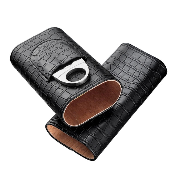 2PACK Cigar Case Leather Cigar Travel Case Portable Humidor Box with Cutter