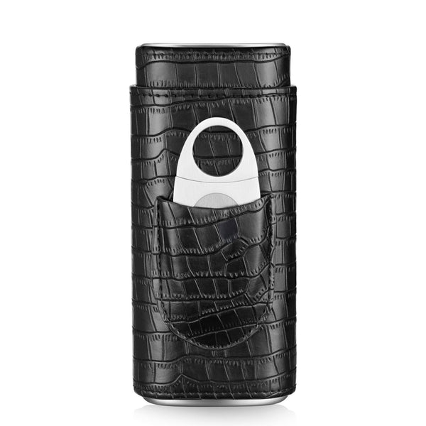 2PACK Cigar Case Leather Cigar Travel Case Portable Humidor Box with Cutter