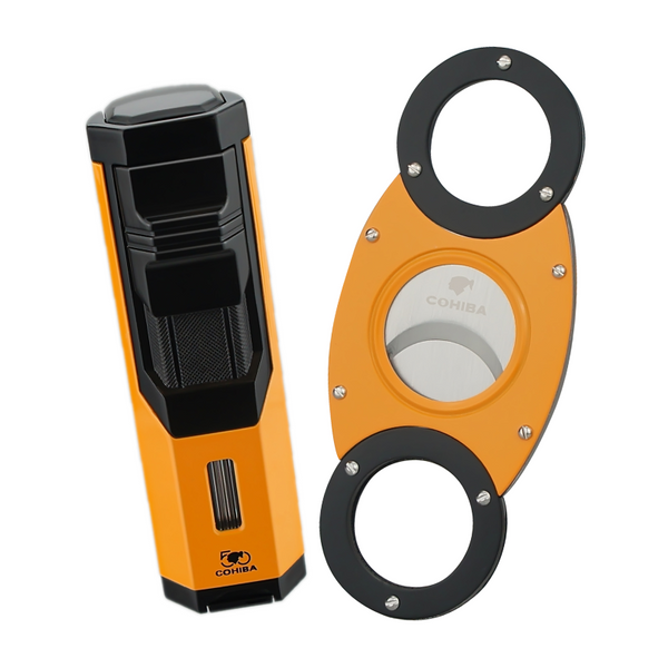 COHIBA Gift Box Cigar Lighter Cutter Set Windproof Torch Jet Flame Gas Butane Metal with Punch Mini Lighter Accessories set