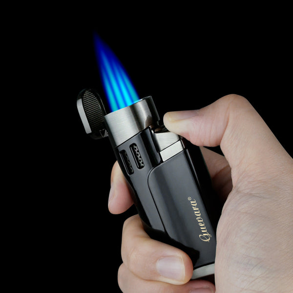 Cigar Lighters and Cutter Set with Butane Refillable Four Jet Flame Lighters Sharpening Blade Cigar Guillotine Windproof Lighter Torch