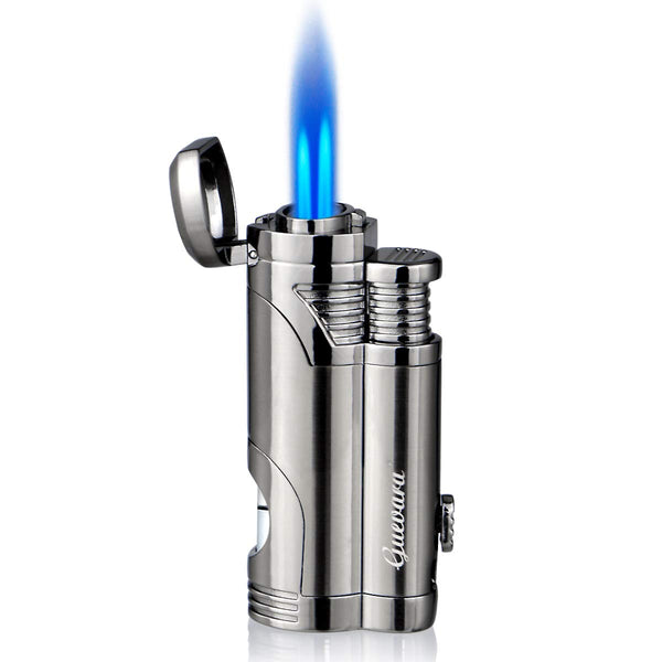 Cigar Torch Butane Lighters Fuel Refillable Lighter with Punch Cutter and Set Double Jet Strong Flame Windproof
