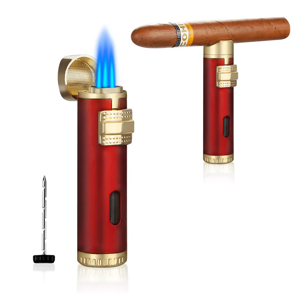 Cigar Lighter Windproof Mini Pocket 3 Jet Torch Blue Flame Butane Gas Torch Cigarette Lighters Cigar Accessories with Needle