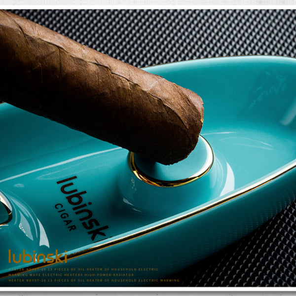 LUBINSKI Cigar Ashtray Single Ceramic Metal Stroke Ashtray Boat-shaped Art Bottom Non-slip Smoking Accessories