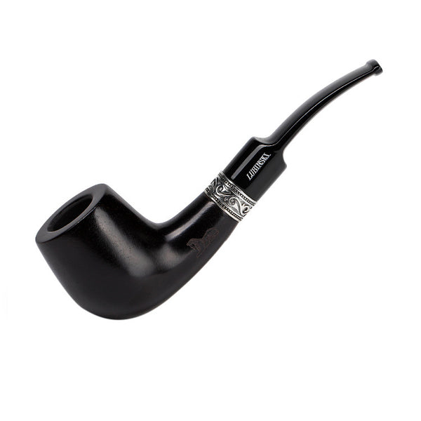 LUBINSKI pipe, ebony silver ring pipe, vintage carved 9mm flue, Rubinsky pipe