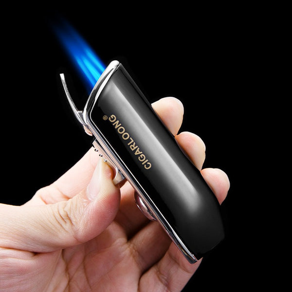 COHIBA Metal Windproof Mini Pocket Cigar Lighter 3 Jet Blue Flame Torch Cigarette Lighters With Cigar Punch Gift Box