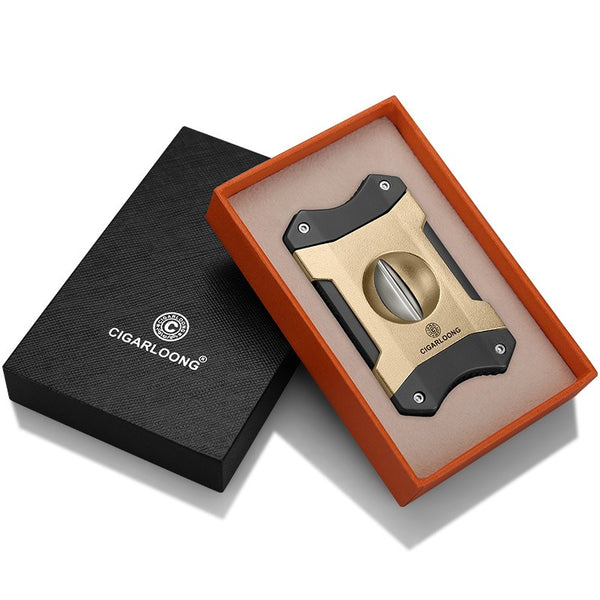 CIGARLOONG Cigar V-cutter Scissors Sharp Guillotine Frosted Texture Cigar Holder Men Gift Box Cigar Accessories