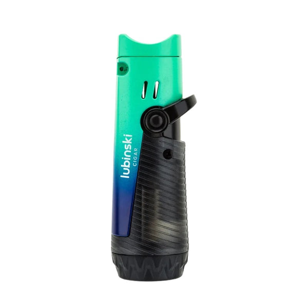 LUBINSKI Cigar Lighter with Holder Double Direct Blue Flame Injection Windproof Portable Cigar Smoking Accessories Men Gift Box