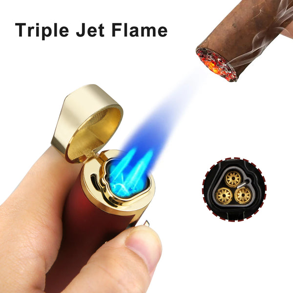 Cigar Lighter Windproof Mini Pocket 3 Jet Torch Blue Flame Butane Gas Torch Cigarette Lighters Cigar Accessories with Needle