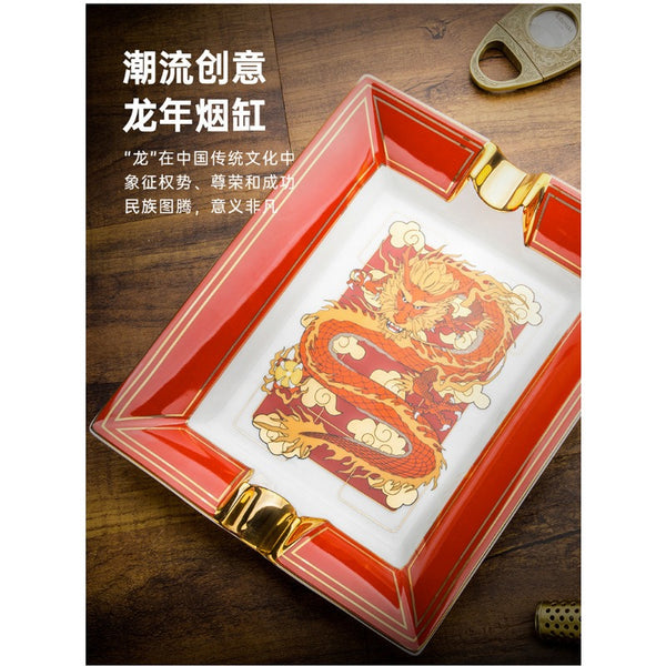 Cigar Ashtray Year of The Dragon Commemorative Edition Chinese Style Double Slot Ceramic Cigar Ashtray