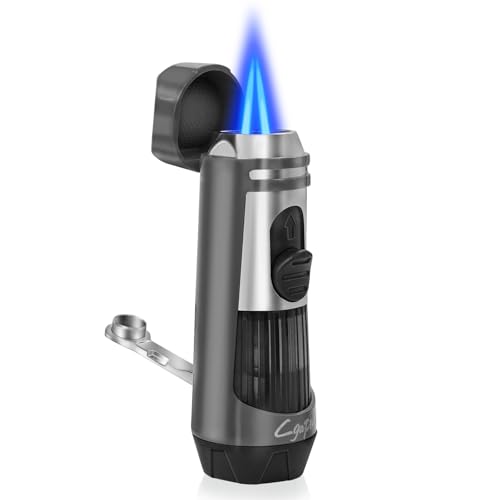 Cigar Torch Lighters Double Jet Butane Refillable Lighter with Punch Windproof Lighter Without Gas