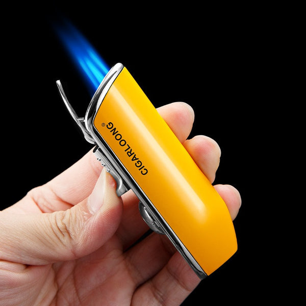 COHIBA Metal Windproof Mini Pocket Cigar Lighter 3 Jet Blue Flame Torch Cigarette Lighters With Cigar Punch Gift Box