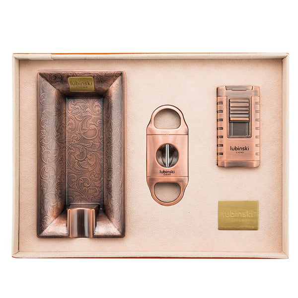 LUBINSKI Cigar Set Three Piece Zinc Alloy Lighter V-Scissor Ashtray 3 Direct Charge Windproof Gift Box Set