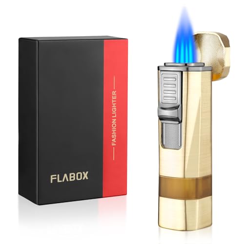 Cgaplus 4 Jet Flame Cigar Lighter with Cigar Stand Windproof Lighter Butane Refillable Torch Lighter with Cigar Punch (Without Gas)