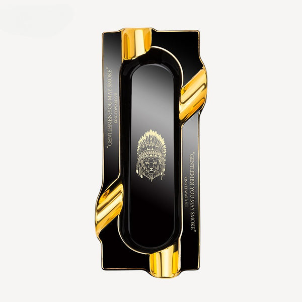 LUBINSKI Cigar Ashtray Four Flue Ceramic Gilt Large Capacity Rectangle Rubinski Portable Ashtray