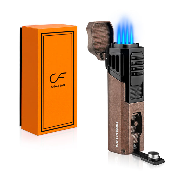 CIGARFEAST Cigar Cigarette Tobacco Lighter 4 Torch Jet Flame Refillable With Punch Smoking Tool Accessories Portable Gas Lighter