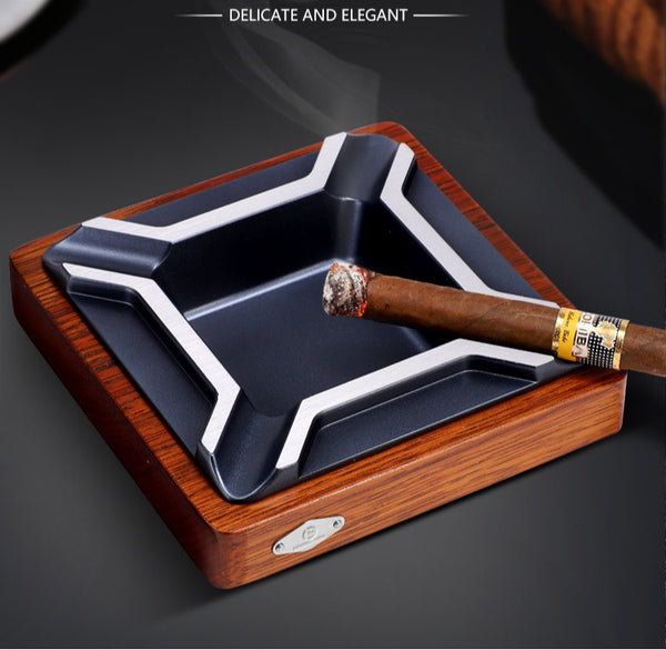 Cigar ashtray creative four-slot metal zinc alloy electroplated solid wood desktop household ashtray