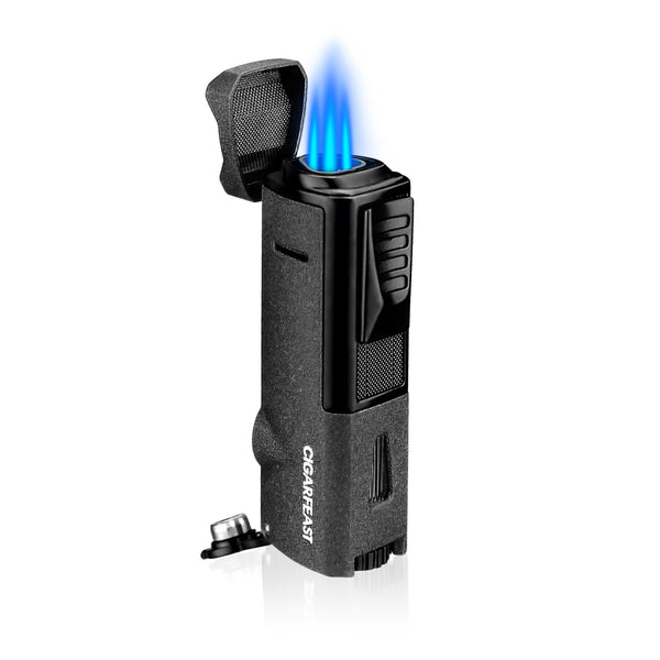 CIGARFEAST Cigar Lighter 3 Jet Torch Blue Flame Gas Butane Refillable Windproof Lighters Cigar Smoking Accessories for Gift Box