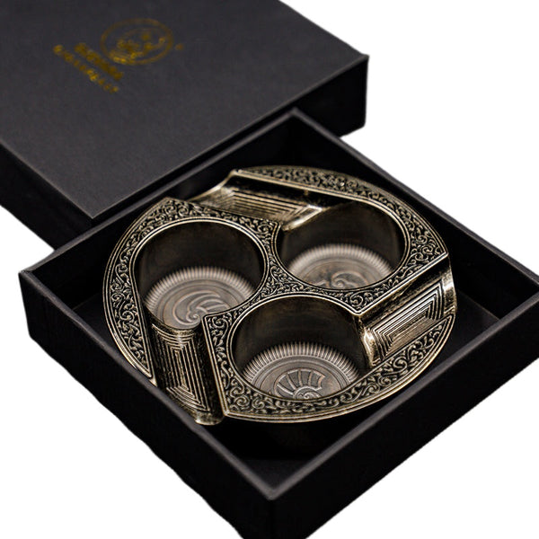 GUEVARA Metal Round Cigar Ashtray metal ashtray for 3 cigars Stainless ashtray with inner groove Ashtray Holder with Box  cigar ashtray