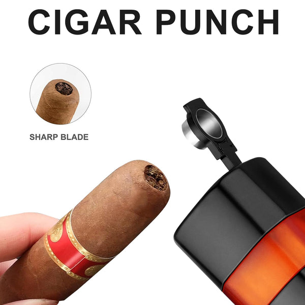 Cgaplus 4 Jet Flame Cigar Lighter with Cigar Stand Windproof Lighter Butane Refillable Torch Lighter with Cigar Punch (Without Gas)