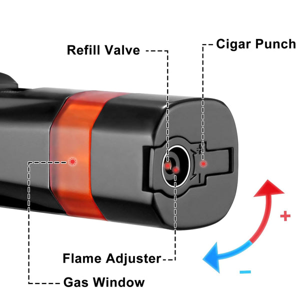 Cgaplus 4 Jet Flame Cigar Lighter with Cigar Stand Windproof Lighter Butane Refillable Torch Lighter with Cigar Punch (Without Gas)