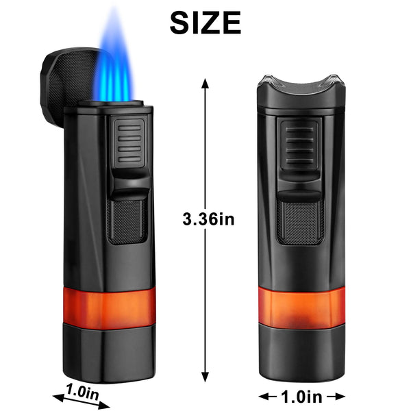 Cgaplus 4 Jet Flame Cigar Lighter with Cigar Stand Windproof Lighter Butane Refillable Torch Lighter with Cigar Punch (Without Gas)