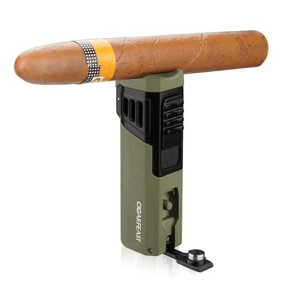 Cigar Torch Lighter Butane Refillable Lighters for Smoking Weed Windproof Lighters with Cigar Punch Mini Torch Holder on Top