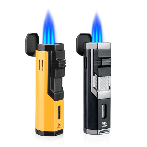 COHIBA 3 Jet Cigar Lighter Windproof Flame Butane Gas Torch Metal Lighter with Punch Cigarette Lighter Cigar Gadget