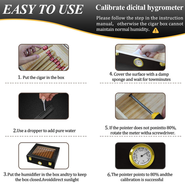 Cgaplus Cigar Humidor Box Desktop Cigar humidor with Hygrometer Humidifier Divider and Cigar Cutter Set Glass Top Cigar Box Holds 20-30 Cigars Wooden Humidor Cigar Box