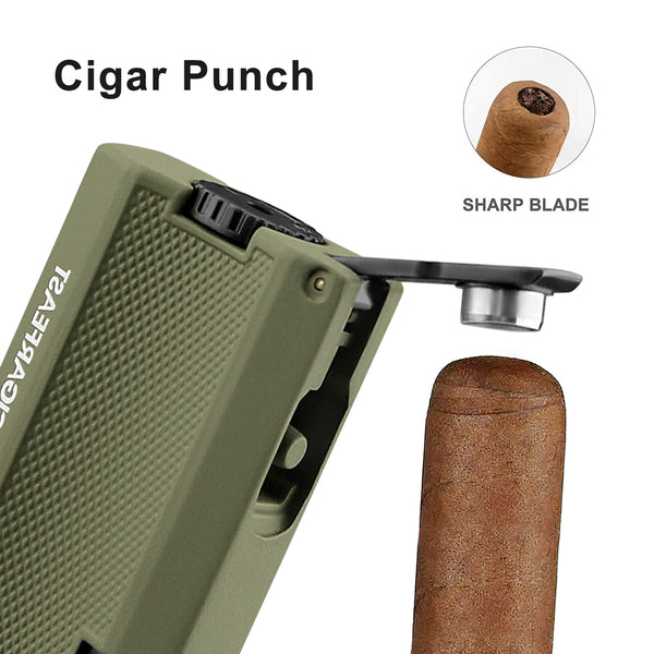 CIGARFEAST Windproof Cigar Lighter 2 Jet Torch Blue Flame Gas Butane Lighters with Gift Box Cigar Holder Smoking Accessories