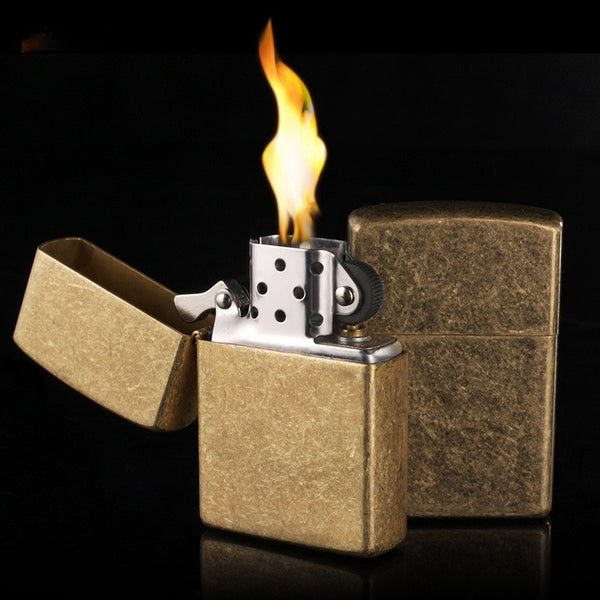 light board lighter retro classic ultra-thin windproof ancient silver knurled copper shell kerosene lighter